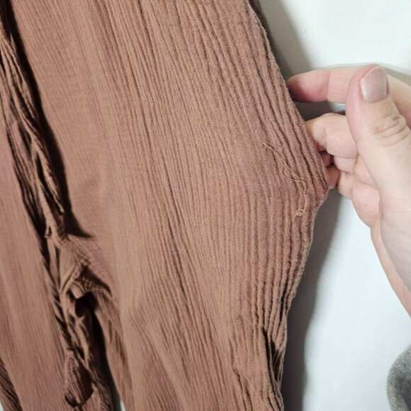 Bucket List Brown Gauzy Jumpsuit Overall Adjustable Straps Wide Legs Oversized S - Picture 11 of 13